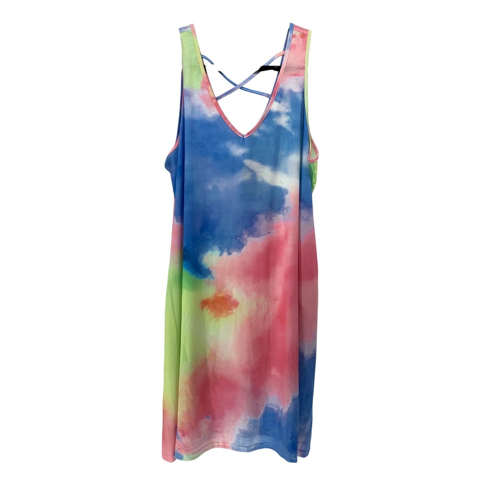 Pinup Fashion sz 18W Tie Dye Cloud Print V-Neck Crisscross Back Dress Multi NWT